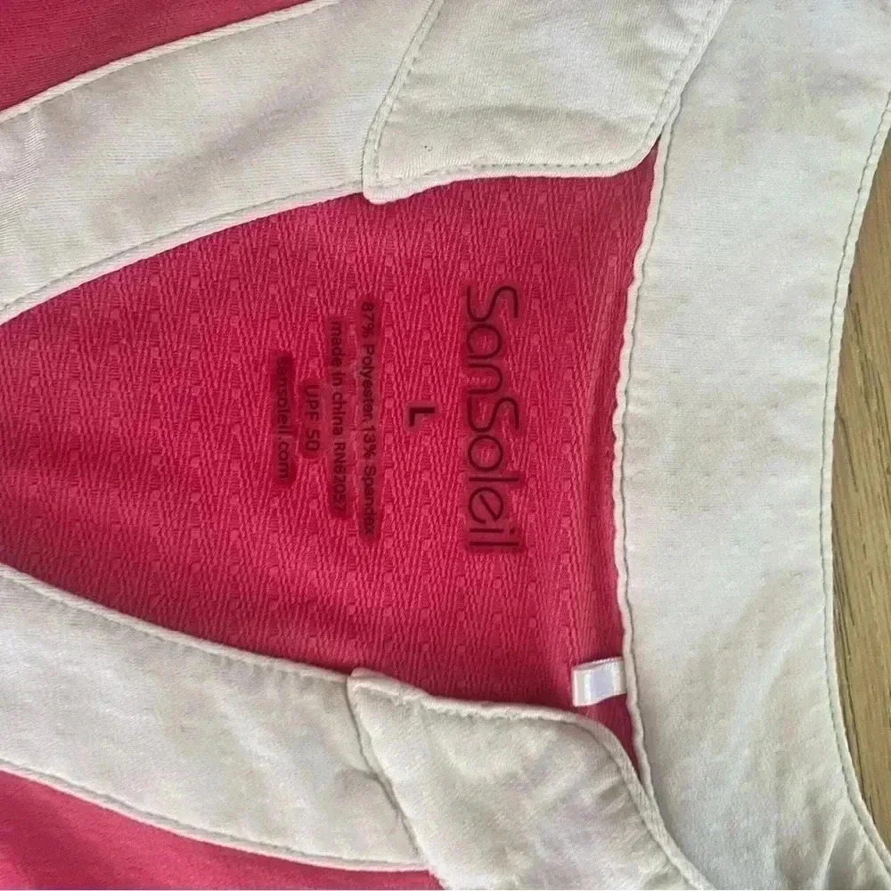 SanSoleil Women's UPF 50 Mini Dress Tunic V-Neck Pink white trim large - Picture 3 of 4